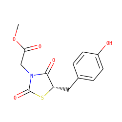 COC(=O)CN1C(=O)S[C@@H](Cc2ccc(O)cc2)C1=O ZINC000103294050