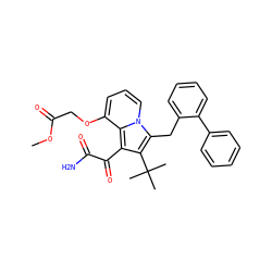 COC(=O)COc1cccn2c(Cc3ccccc3-c3ccccc3)c(C(C)(C)C)c(C(=O)C(N)=O)c12 ZINC000027191871