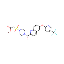 COC(=O)CS(=O)(=O)N1CCN(C(=O)c2ccc3cc(Oc4ccc(C(F)(F)F)cn4)ccc3n2)CC1 ZINC001772574977