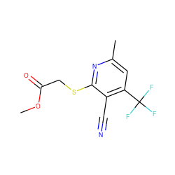 COC(=O)CSc1nc(C)cc(C(F)(F)F)c1C#N ZINC000000497209