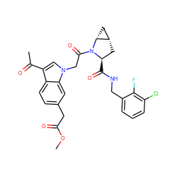 COC(=O)Cc1ccc2c(C(C)=O)cn(CC(=O)N3[C@H](C(=O)NCc4cccc(Cl)c4F)C[C@H]4C[C@H]43)c2c1 ZINC000148187930