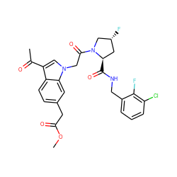 COC(=O)Cc1ccc2c(C(C)=O)cn(CC(=O)N3C[C@H](F)C[C@H]3C(=O)NCc3cccc(Cl)c3F)c2c1 ZINC000148037706