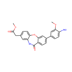COC(=O)Cc1ccc2c(c1)NC(=O)c1ccc(-c3ccc(N)c(OC)c3)cc1O2 ZINC000028710763