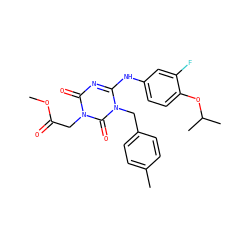 COC(=O)Cn1c(=O)nc(Nc2ccc(OC(C)C)c(F)c2)n(Cc2ccc(C)cc2)c1=O ZINC000200524070
