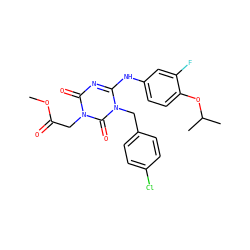 COC(=O)Cn1c(=O)nc(Nc2ccc(OC(C)C)c(F)c2)n(Cc2ccc(Cl)cc2)c1=O ZINC000145563004