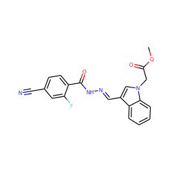 COC(=O)Cn1cc(/C=N/NC(=O)c2ccc(C#N)cc2F)c2ccccc21 ZINC000000977455