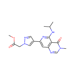 COC(=O)Cn1cc(-c2cc3ncn(C)c(=O)c3c(NC(C)C)n2)cn1 ZINC000115624423
