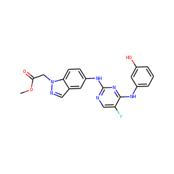 COC(=O)Cn1ncc2cc(Nc3ncc(F)c(Nc4cccc(O)c4)n3)ccc21 ZINC000114328992