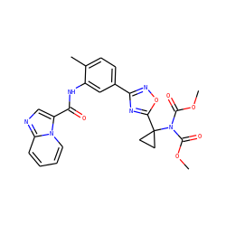 COC(=O)N(C(=O)OC)C1(c2nc(-c3ccc(C)c(NC(=O)c4cnc5ccccn45)c3)no2)CC1 ZINC000206113734
