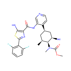 COC(=O)N(C)[C@H]1[C@@H](C)C[C@@H](c2ccncc2NC(=O)c2nc(-c3c(F)cccc3F)sc2N)C[C@H]1N ZINC000149247488