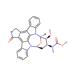 COC(=O)N(C)[C@H]1C[C@@H]2O[C@](C)([C@H]1OC)n1c3ccccc3c3c4c(c5c6ccccc6n2c5c31)C(=O)NC4 ZINC000100905686