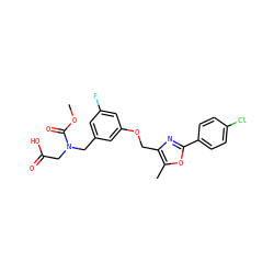 COC(=O)N(CC(=O)O)Cc1cc(F)cc(OCc2nc(-c3ccc(Cl)cc3)oc2C)c1 ZINC000140383180