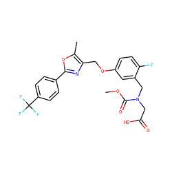 COC(=O)N(CC(=O)O)Cc1cc(OCc2nc(-c3ccc(C(F)(F)F)cc3)oc2C)ccc1F ZINC000653822686