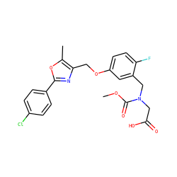 COC(=O)N(CC(=O)O)Cc1cc(OCc2nc(-c3ccc(Cl)cc3)oc2C)ccc1F ZINC000043175986