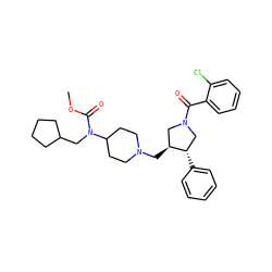 COC(=O)N(CC1CCCC1)C1CCN(C[C@H]2CN(C(=O)c3ccccc3Cl)C[C@@H]2c2ccccc2)CC1 ZINC000026660710