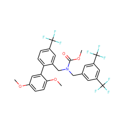 COC(=O)N(Cc1cc(C(F)(F)F)cc(C(F)(F)F)c1)Cc1cc(C(F)(F)F)ccc1-c1cc(OC)ccc1OC ZINC000064559107