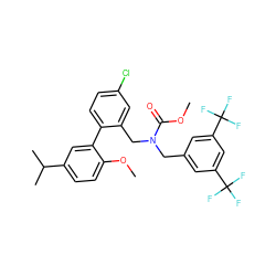 COC(=O)N(Cc1cc(C(F)(F)F)cc(C(F)(F)F)c1)Cc1cc(Cl)ccc1-c1cc(C(C)C)ccc1OC ZINC000064559493