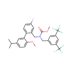 COC(=O)N(Cc1cc(C(F)(F)F)cc(C(F)(F)F)c1)Cc1cc(I)ccc1-c1cc(C(C)C)ccc1OC ZINC000072148962