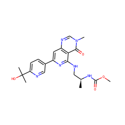 COC(=O)N[C@@H](C)CNc1nc(-c2ccc(C(C)(C)O)nc2)cc2ncn(C)c(=O)c12 ZINC000115139837