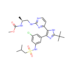 COC(=O)N[C@@H](C)CNc1nccc(-c2[nH]c(C(C)(C)C)nc2-c2cc(Cl)cc(NS(=O)(=O)CC(C)C)c2)n1 ZINC000169234261