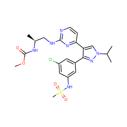 COC(=O)N[C@@H](C)CNc1nccc(-c2cn(C(C)C)nc2-c2cc(Cl)cc(NS(C)(=O)=O)c2)n1 ZINC000148602405