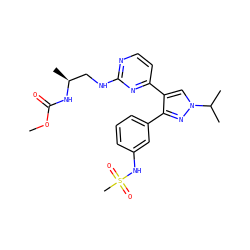 COC(=O)N[C@@H](C)CNc1nccc(-c2cn(C(C)C)nc2-c2cccc(NS(C)(=O)=O)c2)n1 ZINC000165584064