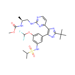 COC(=O)N[C@@H](C)CNc1nccc(-c2nc(C(C)(C)C)[nH]c2-c2cc(NS(=O)(=O)C(C)C)cc(OC(F)F)c2)n1 ZINC000169694648
