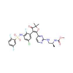 COC(=O)N[C@@H](C)CNc1nccc(C2=C(c3cc(Cl)cc(NS(=O)(=O)c4cc(F)ccc4F)c3F)C(=O)C(C)(C)O2)n1 ZINC001772626781