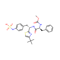 COC(=O)N[C@@H](Cc1ccccc1)C(=O)N[C@@H](Cc1ccc(NS(=O)(=O)O)cc1)c1nc(C(C)(C)C)cs1 ZINC000113898036