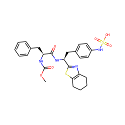 COC(=O)N[C@@H](Cc1ccccc1)C(=O)N[C@@H](Cc1ccc(NS(=O)(=O)O)cc1)c1nc2c(s1)CCCC2 ZINC000114376855