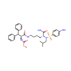 COC(=O)N[C@H](C(=O)NCCCC[C@H](C(N)=O)N(CC(C)C)S(=O)(=O)c1ccc(N)cc1)C(c1ccccc1)c1ccccc1 ZINC000138824689