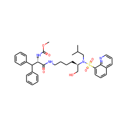 COC(=O)N[C@H](C(=O)NCCCC[C@H](CO)N(CC(C)C)S(=O)(=O)c1cccc2cccnc12)C(c1ccccc1)c1ccccc1 ZINC000169702544