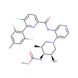 COC(=O)N[C@H]1[C@@H](C)CN(c2ccncc2NC(=O)c2ccc(F)c(-c3c(F)cc(C)cc3F)n2)C[C@H]1N ZINC000207198047