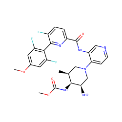 COC(=O)N[C@H]1[C@@H](C)CN(c2ccncc2NC(=O)c2ccc(F)c(-c3c(F)cc(OC)cc3F)n2)C[C@H]1N ZINC000261174785