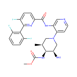 COC(=O)N[C@H]1[C@@H](C)CN(c2ccncc2NC(=O)c2ccc(F)c(-c3c(F)cccc3F)n2)C[C@H]1N ZINC000207197987