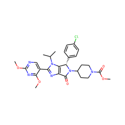 COC(=O)N1CCC(N2C(=O)c3nc(-c4cnc(OC)nc4OC)n(C(C)C)c3[C@@H]2c2ccc(Cl)cc2)CC1 ZINC000169705595