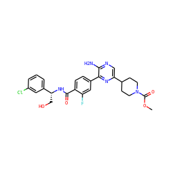 COC(=O)N1CCC(c2cnc(N)c(-c3ccc(C(=O)N[C@H](CO)c4cccc(Cl)c4)c(F)c3)n2)CC1 ZINC001772639662