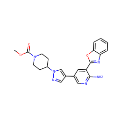 COC(=O)N1CCC(n2cc(-c3cnc(N)c(-c4nc5ccccc5o4)c3)cn2)CC1 ZINC000053246811