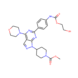 COC(=O)N1CCC(n2ncc3c(N4CCOCC4)nc(-c4ccc(NC(=O)OCCO)cc4)nc32)CC1 ZINC000043011086