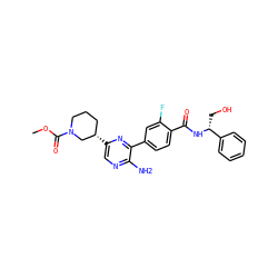 COC(=O)N1CCC[C@H](c2cnc(N)c(-c3ccc(C(=O)N[C@H](CO)c4ccccc4)c(F)c3)n2)C1 ZINC001772573111