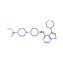 COC(=O)N1CCN([C@H]2CC[C@H](Nc3ncnc4[nH]cc(C5CCOCC5)c34)CC2)CC1 ZINC001772611639