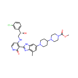 COC(=O)N1CCN(C2CCN(c3cc(C)c4nc(-c5c(NC[C@@H](O)c6cccc(Cl)c6)cc[nH]c5=O)[nH]c4c3)CC2)CC1 ZINC000042834130
