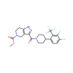 COC(=O)N1CCc2[nH]nc(C(=O)N3CCC(c4ccc(F)c(F)c4C(F)(F)F)CC3)c2C1 ZINC001772653550