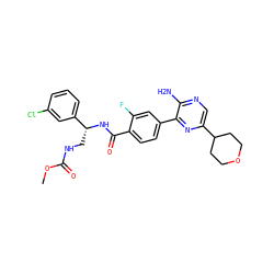 COC(=O)NC[C@@H](NC(=O)c1ccc(-c2nc(C3CCOCC3)cnc2N)cc1F)c1cccc(Cl)c1 ZINC001772644582