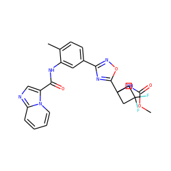 COC(=O)NC1(c2nc(-c3ccc(C)c(NC(=O)c4cnc5ccccn45)c3)no2)CC(F)(F)C1 ZINC000206114982