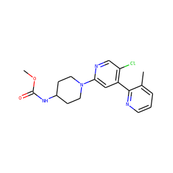 COC(=O)NC1CCN(c2cc(-c3ncccc3C)c(Cl)cn2)CC1 ZINC000218993003