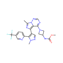 COC(=O)NC1CN(c2ncnn3c(C)nc(-c4cnn(C)c4-c4ccc(C(F)(F)F)cn4)c23)C1 ZINC000142306905