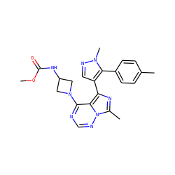 COC(=O)NC1CN(c2ncnn3c(C)nc(-c4cnn(C)c4-c4ccc(C)cc4)c23)C1 ZINC000142307358