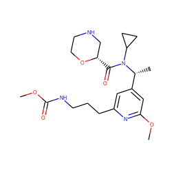COC(=O)NCCCc1cc([C@@H](C)N(C(=O)[C@H]2CNCCO2)C2CC2)cc(OC)n1 ZINC001772631503