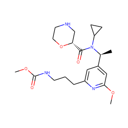 COC(=O)NCCCc1cc([C@H](C)N(C(=O)[C@H]2CNCCO2)C2CC2)cc(OC)n1 ZINC001772606266